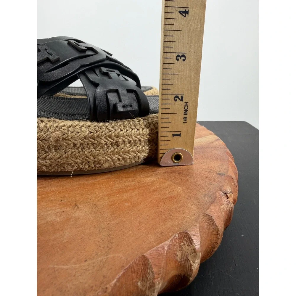 Sam Edelman Pria Platform Sandals Womens 7.5 Black Leather Espadrille Slides
